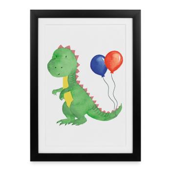 Small dino with balloons - Framed poster (27 × 37 cm) - black - Front