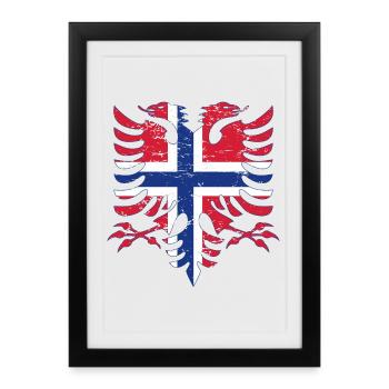 Albanie Norvège drapeau utilisé - Affiche encadrée (27 × 37 cm) - noir - Devant