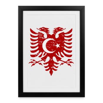 Albanie Turquie drapeau utilisé look - Affiche encadrée (27 × 37 cm) - noir - Devant