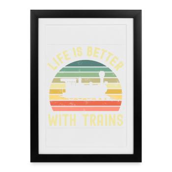 Train de locomotive de chemin de fer - Affiche encadrée (27 × 37 cm) - noir - Devant