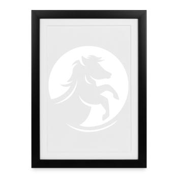 Icône Logo Cheval Symbole Illustration Galop graphique - Affiche encadrée (27 × 37 cm) - noir - Devant