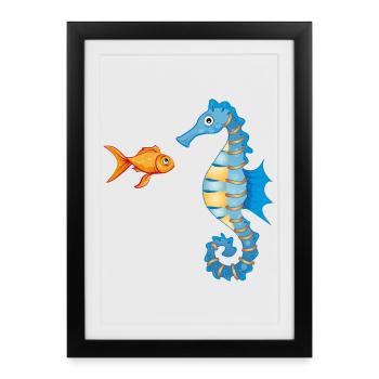 Poissons rouges et hippocampes comiques mignons - Affiche encadrée (27 × 37 cm) - noir - Devant