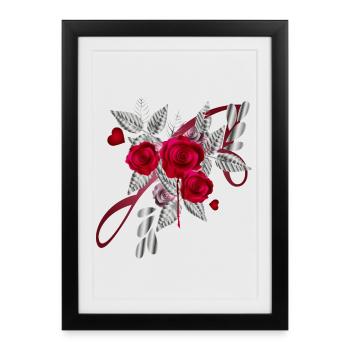 Bouquet argenté de la Saint-Valentin avec des roses - Affiche encadrée (27 × 37 cm) - noir - Devant