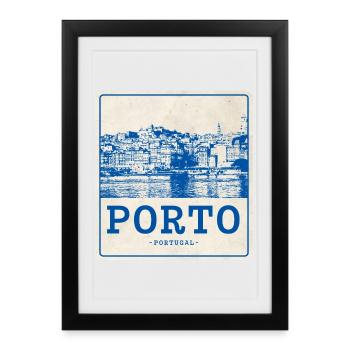 Porto Blue Vintage Skyline - Affiche encadrée (27 × 37 cm) - noir - Devant