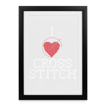 J’aime le point de croix - Artisanat Amoureux du point de croix - Affiche encadrée (27 × 37 cm) - noir - Devant