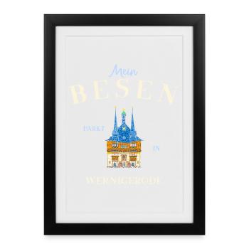 Mein Besen parkt in Wernigerode - Gerahmtes Poster (27 × 37 cm) - Schwarz - Vorne