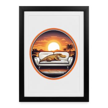 Alligator on sofa - Framed poster (27 × 37 cm) - black - Front