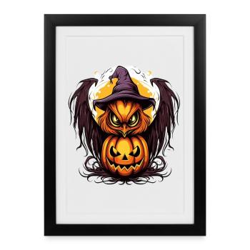 Halloween Owl with Pumpkin Motif - Framed poster (27 × 37 cm) - black - Front