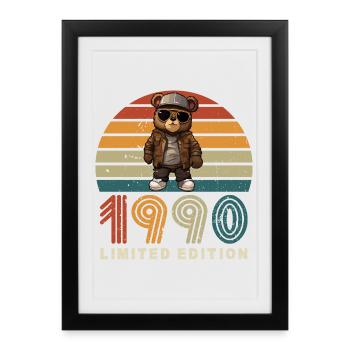 Édition limitée des années 1990 année de construction anniversaire rétro - Affiche encadrée (27 × 37 cm) - noir - Devant