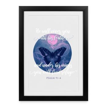 Christliches Zitat Bibelvers Schmetterling - Gerahmtes Poster (27 × 37 cm) - Schwarz - Vorne