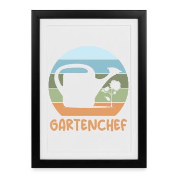 chef de jardin, jardinier, rétro, arrosoir, fleurs, plante - Affiche encadrée (27 × 37 cm) - noir - Devant