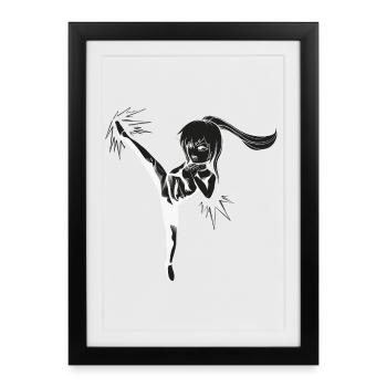 Chibi Girl avec coup de pied - blanc - Affiche encadrée (27 × 37 cm) - noir - Devant