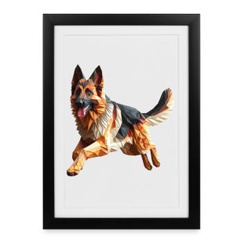 German Shepherd Dog Origami Geometric 3D - Framed poster (27 × 37 cm) - black - Front