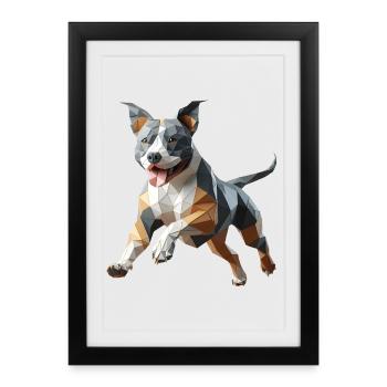 Staffy origami 3d geometric dog - Framed poster (27 × 37 cm) - black - Front