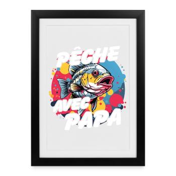 Pêcher avec papa. Motif de pêche coloré - Affiche encadrée (27 × 37 cm) - noir - Devant