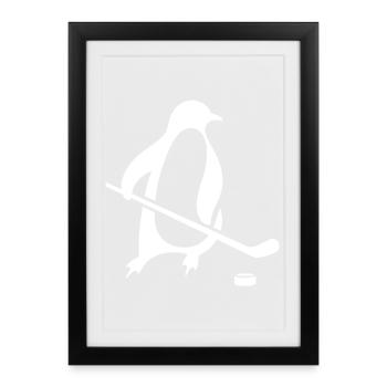 Pinguin Eishockey Silhouette Minimalistisch - Gerahmtes Poster (27 × 37 cm) - Schwarz - Vorne