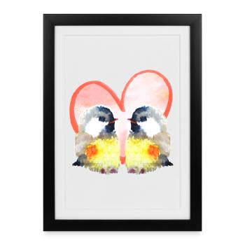 Birds in Love with Heart - Watercolors - Framed poster (27 × 37 cm) - black - Front