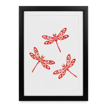 trio de libellules rouges - Affiche encadrée (27 × 37 cm) - noir - Devant