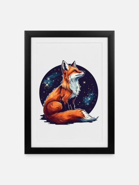 Fuchs mit Sternen - Gerahmtes Poster (27 × 37 cm) - Schwarz