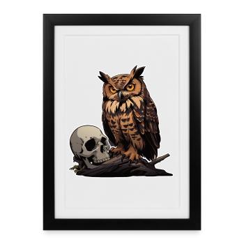 Mystic Owl Sitting on a Skull - Framed poster (27 × 37 cm) - black - Front