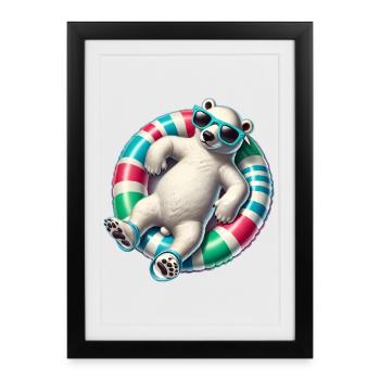 A relaxed polar bear on a swimming ring - Framed poster (27 × 37 cm) - black - Front