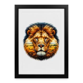 Lion - Affiche encadrée (27 × 37 cm) - noir - Devant