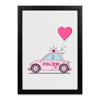 Police Car Heart Pink - Framed poster (27 × 37 cm) - black - Front
