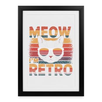 Chat rétro avec lunettes de soleil et texte - Affiche encadrée (27 × 37 cm) - noir - Devant