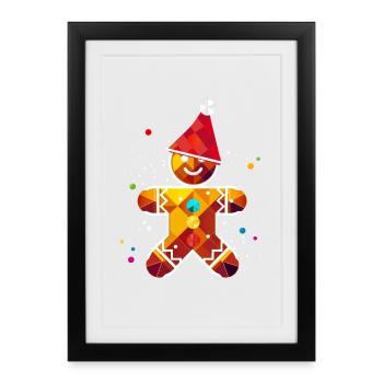 Lebkuchenmann mit Mütze – Weihnachtliches Design - Gerahmtes Poster (27 × 37 cm) - Schwarz - Vorne