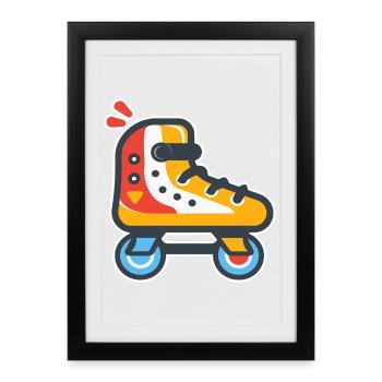 patins à roulettes look dessin animé - Affiche encadrée (27 × 37 cm) - noir - Devant