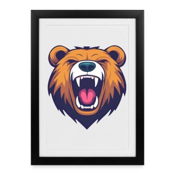 Tête d’ours de dessin animé rugissante - audacieux et ludique - Affiche encadrée (27 × 37 cm) - noir - Devant