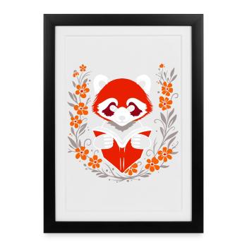 Reading Red Panda with Flowers – Cute Design - Framed poster (27 × 37 cm) - black - Front