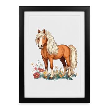Pferd auf Wiese - Gerahmtes Poster (27 × 37 cm) - Schwarz - Vorne