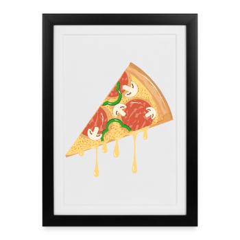 Tranche de pizza dessinée dans un look classique - Affiche encadrée (27 × 37 cm) - noir - Devant