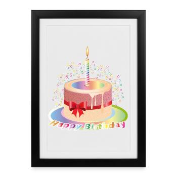 Motif de cupcake d’anniversaire coloré avec bougie - Affiche encadrée (27 × 37 cm) - noir - Devant