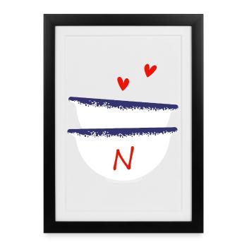 Lettre n bols breton - Affiche encadrée (27 × 37 cm) - noir - Devant