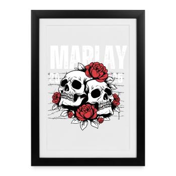Crâne squelette avec des roses et un thème commémoratif - Affiche encadrée (27 × 37 cm) - noir - Devant
