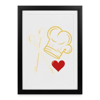 Toque de chef avec cœur et cuillères en bois - Affiche encadrée (27 × 37 cm) - noir - Devant