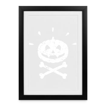 Spooky Jolly Roger Citrouille Halloween Blanc - Affiche encadrée (27 × 37 cm) - noir - Devant