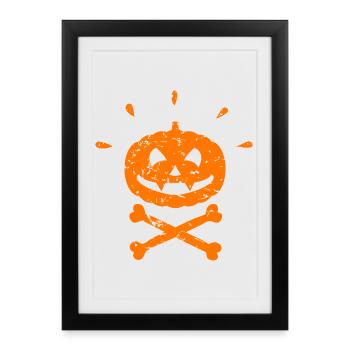 Effrayant Jolly Roger Citrouille Halloween orange - Affiche encadrée (27 × 37 cm) - noir - Devant