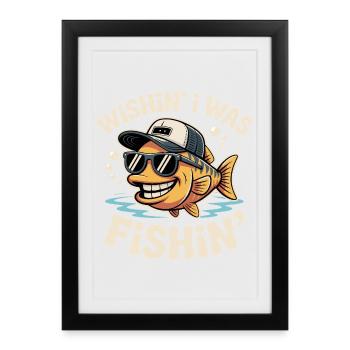 Funny frogfish with sunglasses and cap - Framed poster (27 × 37 cm) - black - Front
