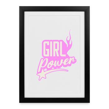 Girl Power sucre rose Flaming Design graphique - Affiche encadrée (27 × 37 cm) - noir - Devant