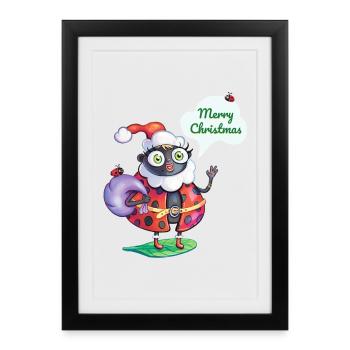 Santa Ladybug Christmas  - Framed poster (27 × 37 cm) - black - Front