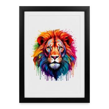 Lion arc-en-ciel Art Splash - Affiche encadrée (27 × 37 cm) - noir - Devant