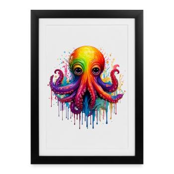 Colorful Octopus Splash - Framed poster (27 × 37 cm) - black - Front