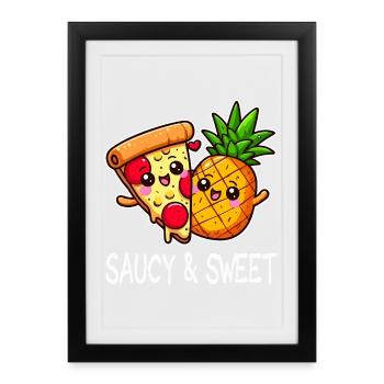Kawaii Love Ananas Pizza - Gerahmtes Poster (27 × 37 cm) - Schwarz - Vorne