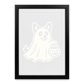 Chien Fantôme Halloween - Affiche encadrée (27 × 37 cm) - noir - Devant