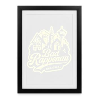 Kraichgau Skyline Bad Rappenau Illustration - Gerahmtes Poster (27 × 37 cm) - Schwarz - Vorne