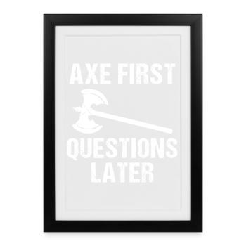 Mythologie viking Valhalla guerrier hache dictons - Affiche encadrée (27 × 37 cm) - noir - Devant