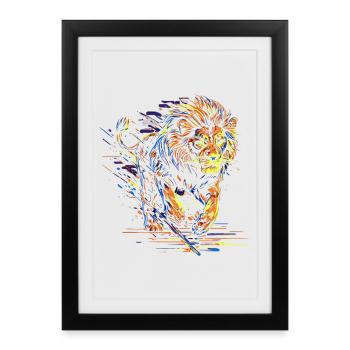 Lion Running Lion Head Colorful Predator Animal Wild - Framed poster (27 × 37 cm) - black - Front